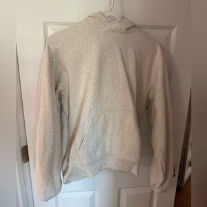 Aritzia cozy fleece meta sweatpant + hoodie in heather light oatmeal